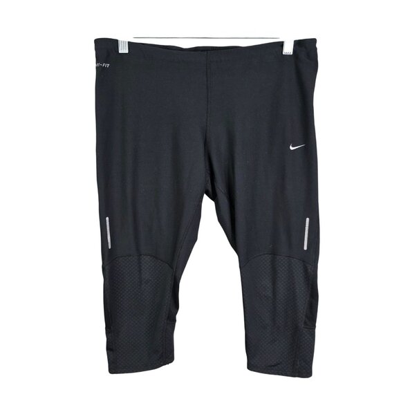 Womens Nike Dri Fit Black Cropped Leggings Polyester Spandex Activewear Size L - Picture 1 of 12